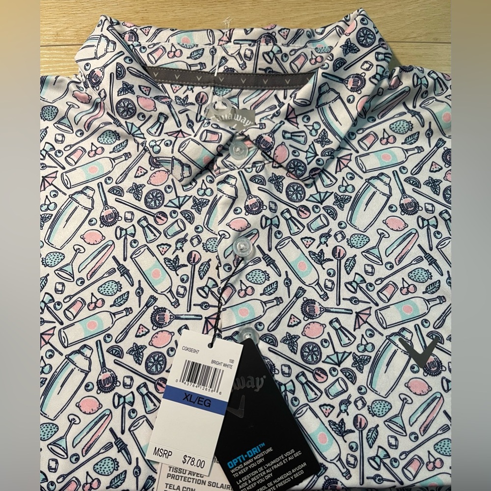 Callaway Golf Shirt Opti Dri Golf Party Lounge 50 UPF Mens XL NWT $78